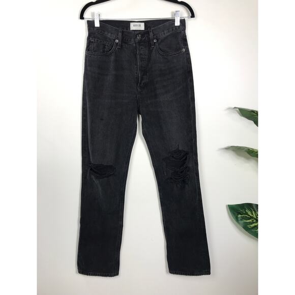 Agolde Lana Jean Mid Rise Vintage Straight Distressed Black Disorder Capsule - Picture 2 of 12